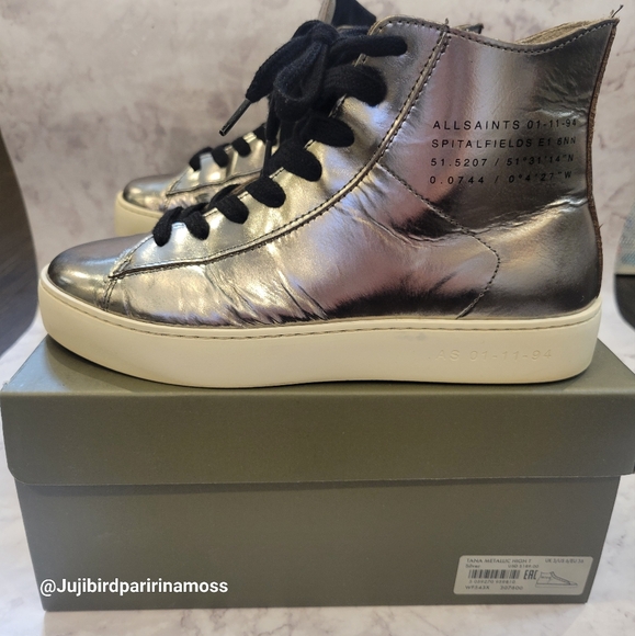 Silver metallic high top sneakers All Saints women sz 6 US (36) - Picture 3 of 6